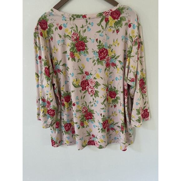 Pioneer Woman 3/4 Sleeve XXL Pink Red Floral V-Neck Top T-Shirt Cotton Blend - Picture 6 of 10